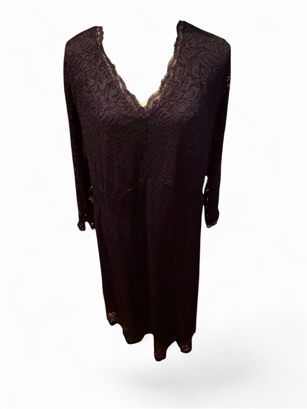 NWT‎ HANNA NIKOLE Black Lace V-Neck 3/4 Sleeve MIDI Dress